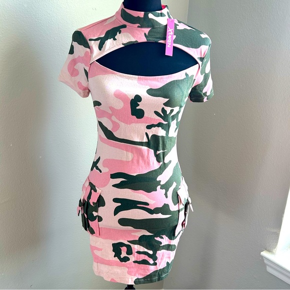 NWT XTaren Get Me Bodied Pink Camo Dress Small - Picture 1 of 6